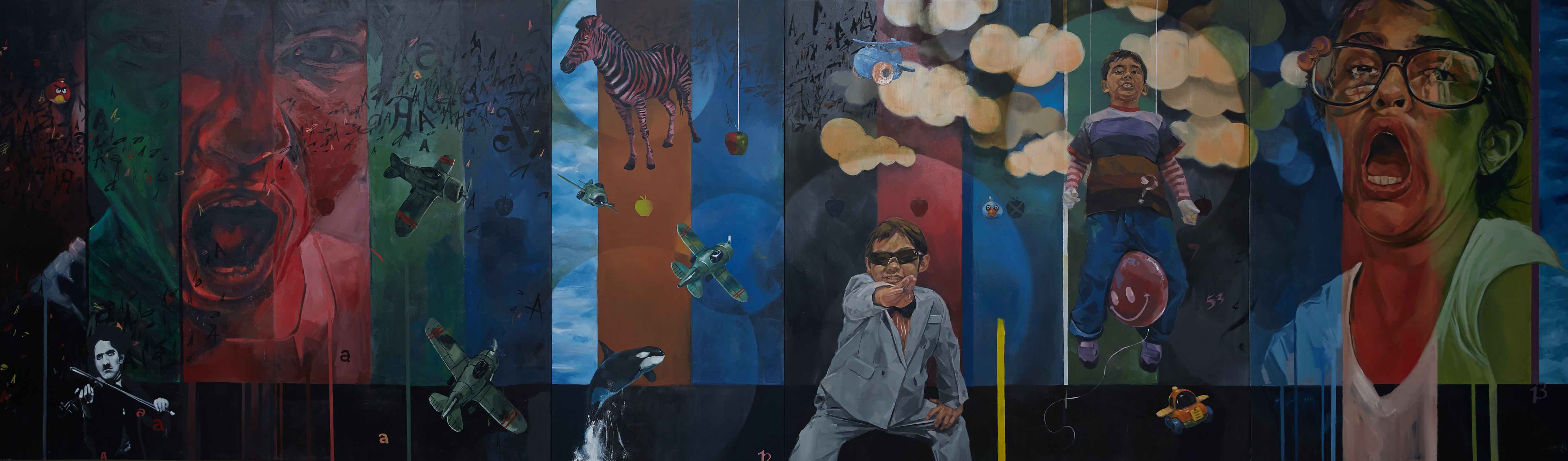  Ali Nurazamal Pursuit of Happiness, 2013, 153 x 510 cm, Oil on canvas 