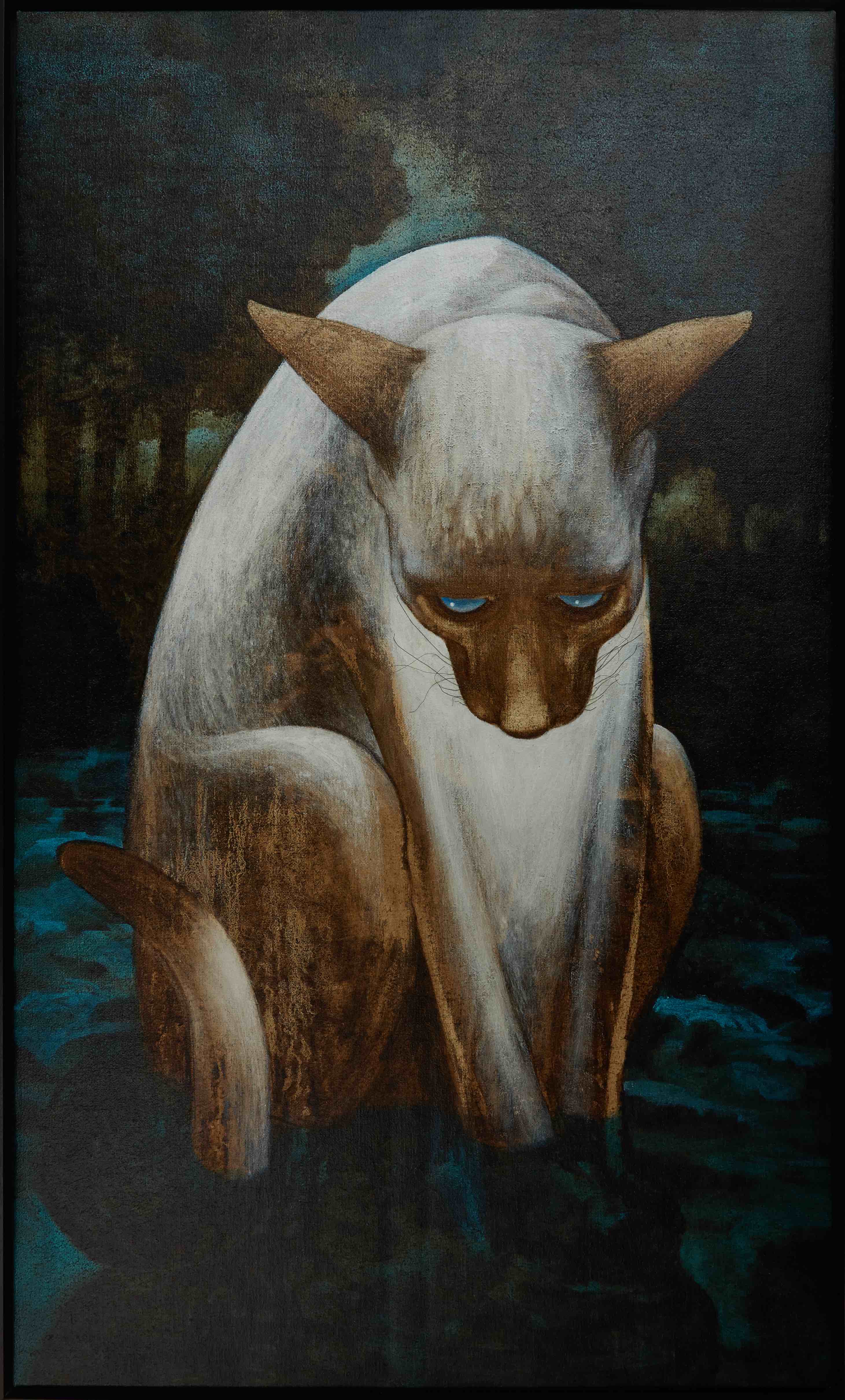  Hamir Shoib - Wet Cat, 2014, 90 x 150 cm, Bitumen & acrylic on jute 